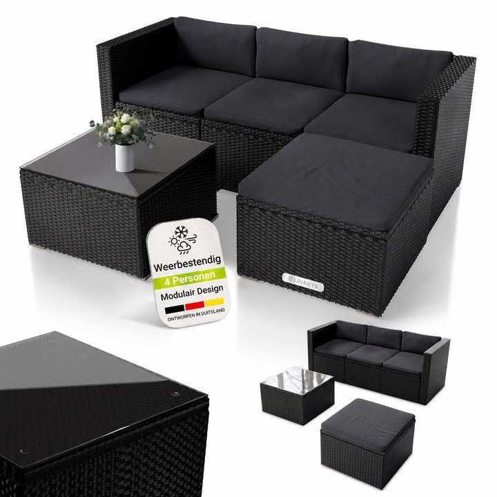 Wicker loungeset Punta Cana – 3 personen, bank met glazen tafel