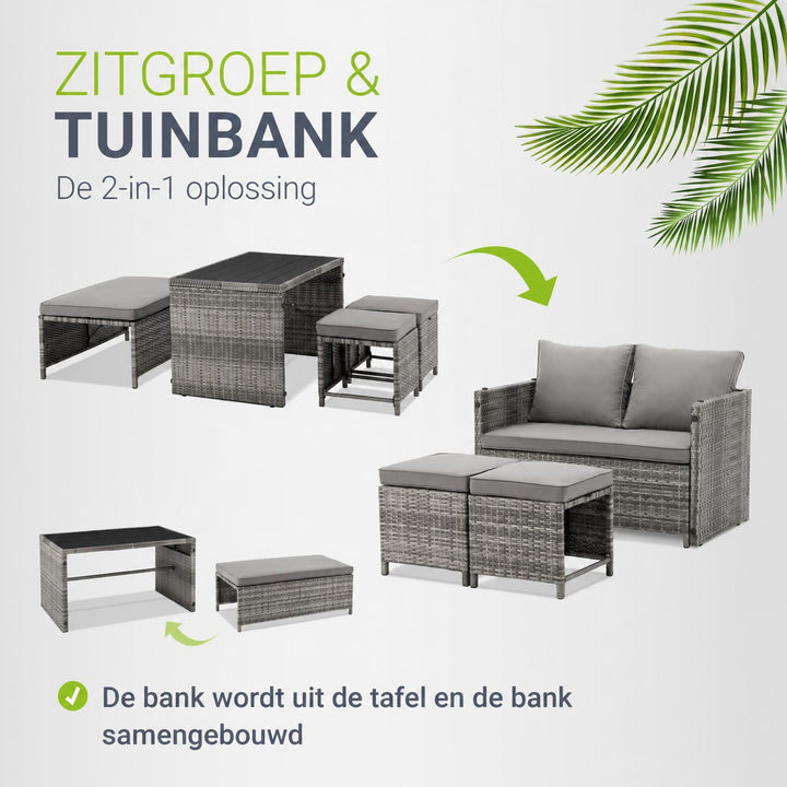 Wicker tuinset Jamaika 2-in-1 – voor 2 tot 4 personen, grijs