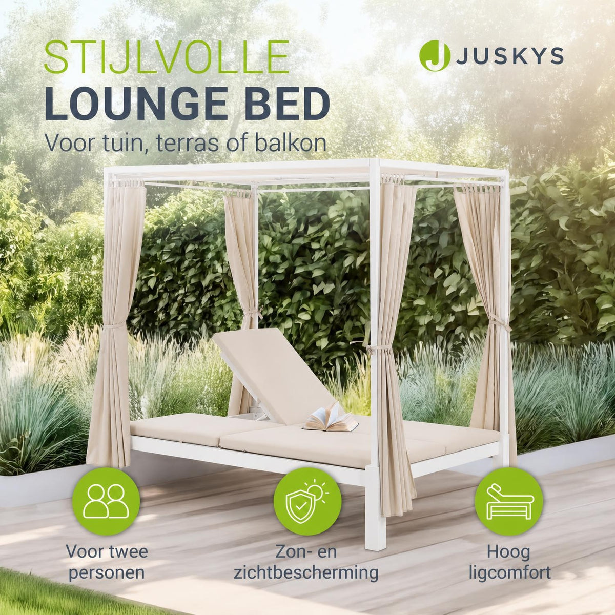 Dubbel loungebed Kreta – 2 personen, 140x200 cm, met dak
