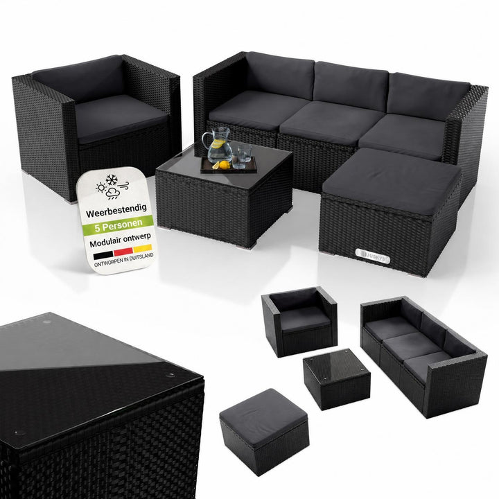 Wicker loungeset Punta Cana – 3 personen, bank met glazen tafel