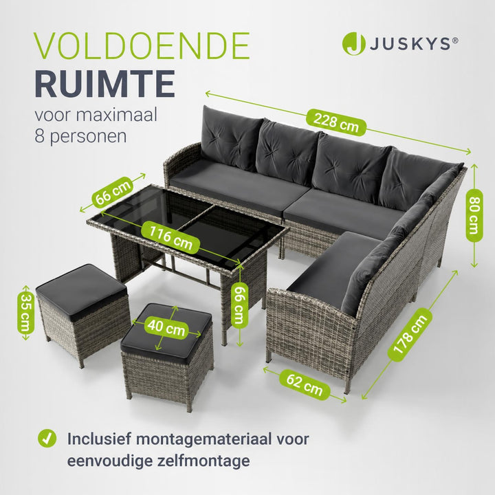 Wicker loungeset Manacor – 8 personen, hoekbank met 2 krukken