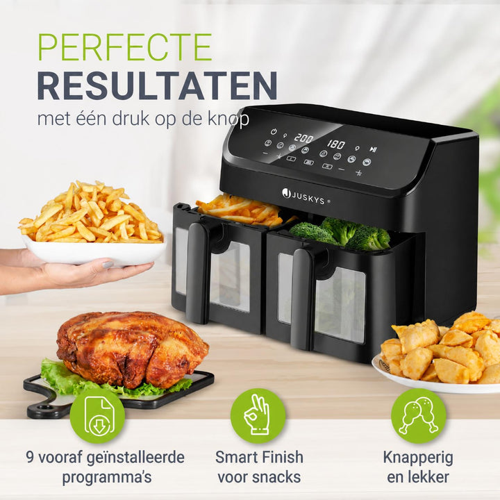 Airfryer 9 liter met dubbele mand – 9 programma's, antiaanbaklaag
