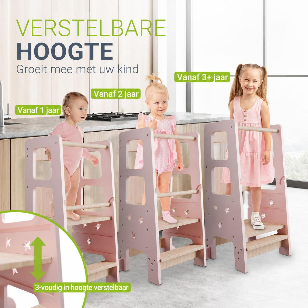 Leertoren Henny – hout, 3-voudig in hoogte verstelbaar