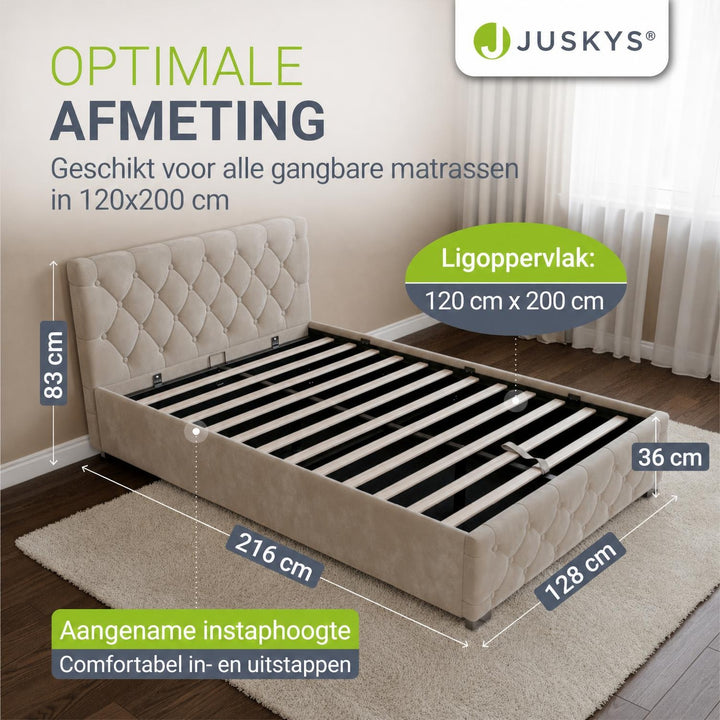 Gestoffeerd bed Nizza 120x200 cm – fluweel met LED en bedlade