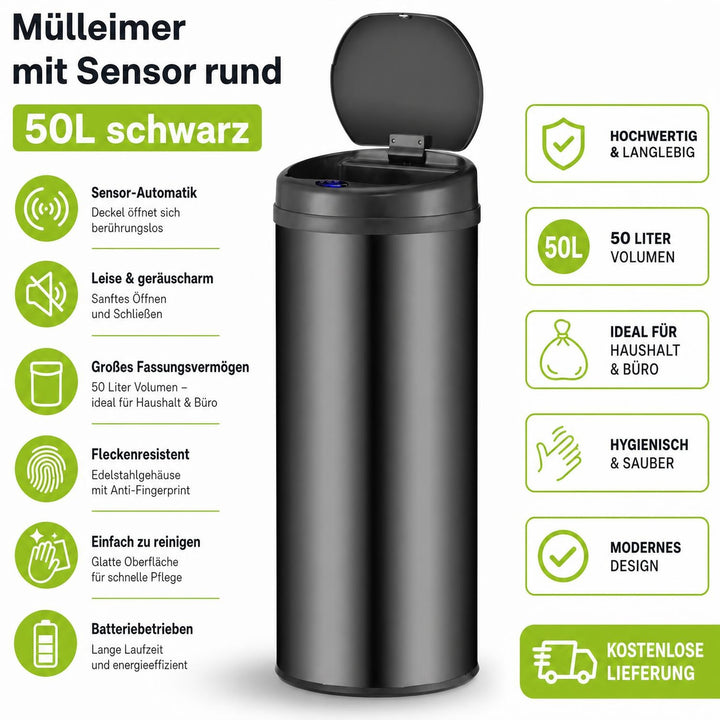 Ronde sensor prullenbak – automatisch deksel voor de keuken
