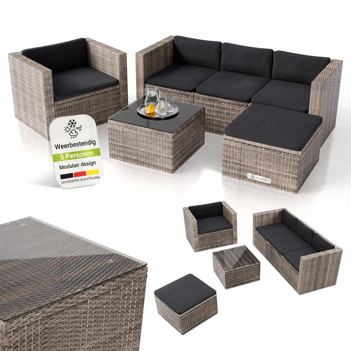 Wicker loungeset Punta Cana – 3 personen, bank met glazen tafel