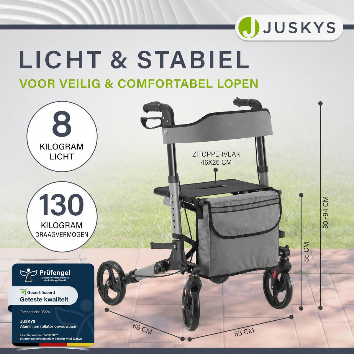 Rollator Vital van aluminium – inklapbaar, met zitje, tot 130 kg