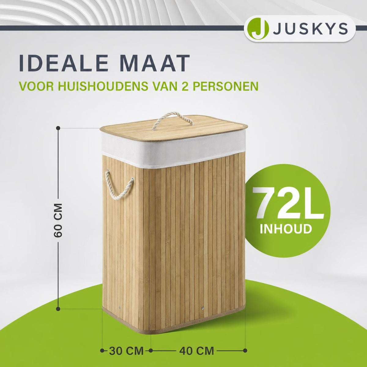 Bamboe wasmand Curly – 72 liter, met deksel en waszak