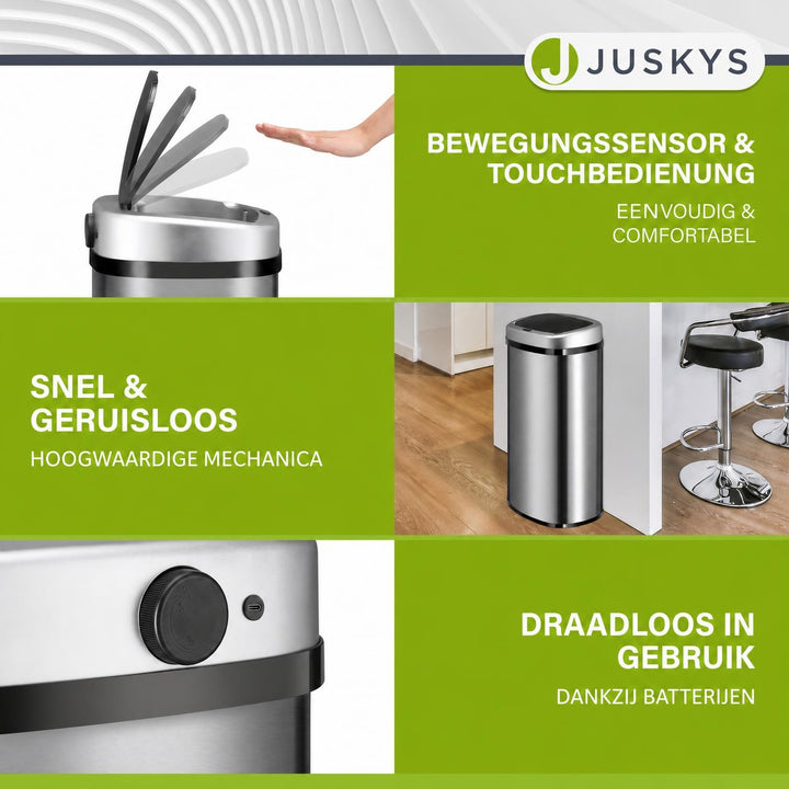 Sensor prullenbak 50 liter – rechthoekig, automatisch deksel