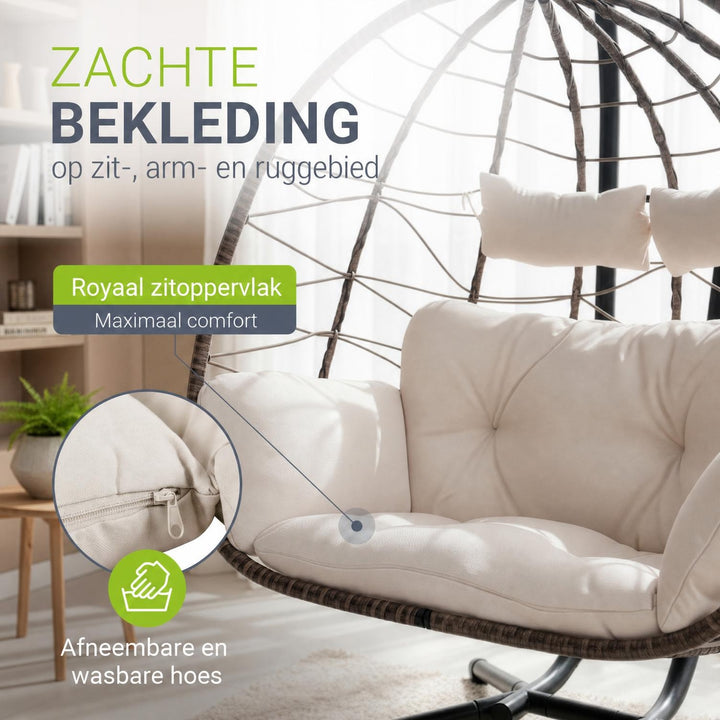 Dubbele hangstoel Aria van wicker – incl. standaard, 2 personen