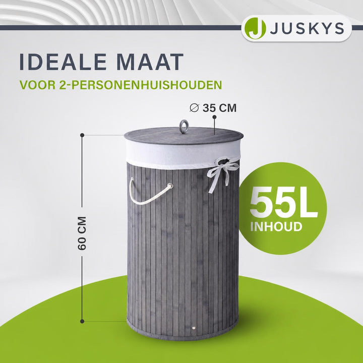 Bamboe wasmand Curly-Round – rond, 55 liter, met deksel