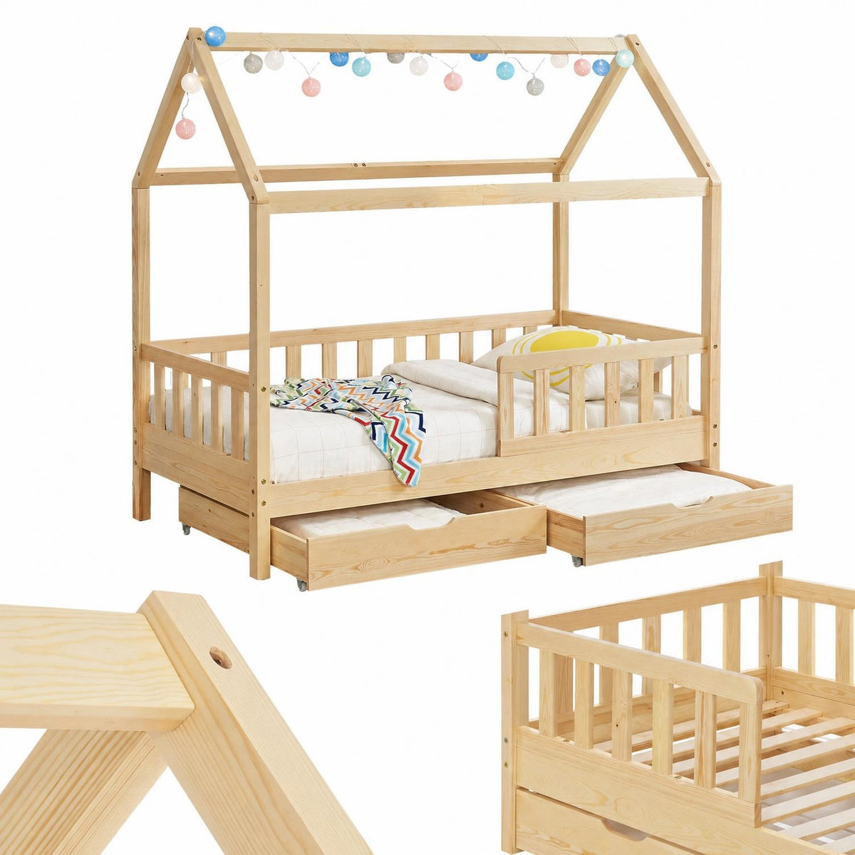 Kinderbed Marli 90x200 cm met bedlade – huisbed, wit
