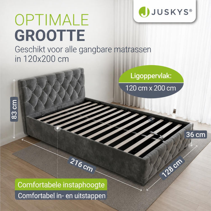Gestoffeerd bed Nizza 120x200 cm – fluweel met LED en bedlade