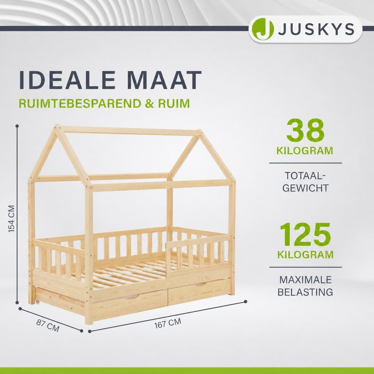 Kinderbed Marli 80x160 cm met bedlade – huisbed, wit