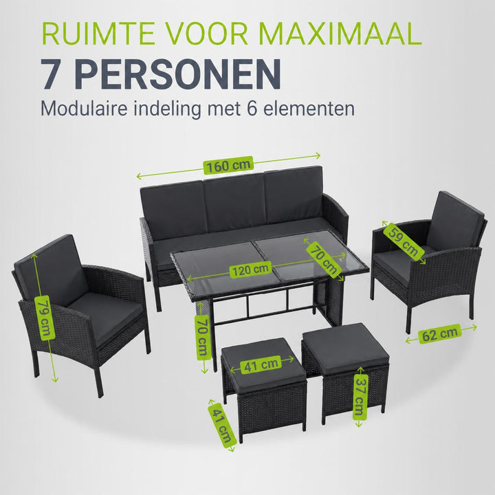 Wicker tuinset Turin – 6-delig voor 7 personen, incl. kussens
