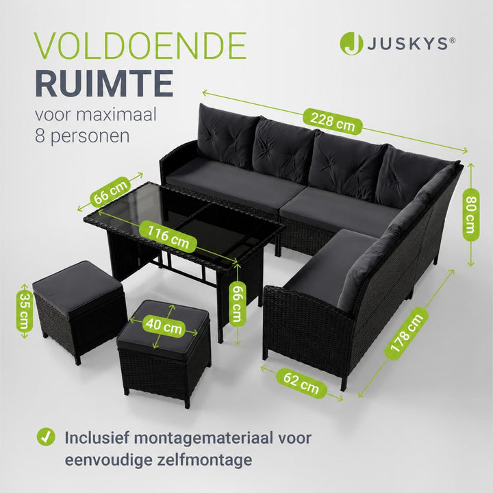 Wicker loungeset Manacor – 8 personen, hoekbank met 2 krukken