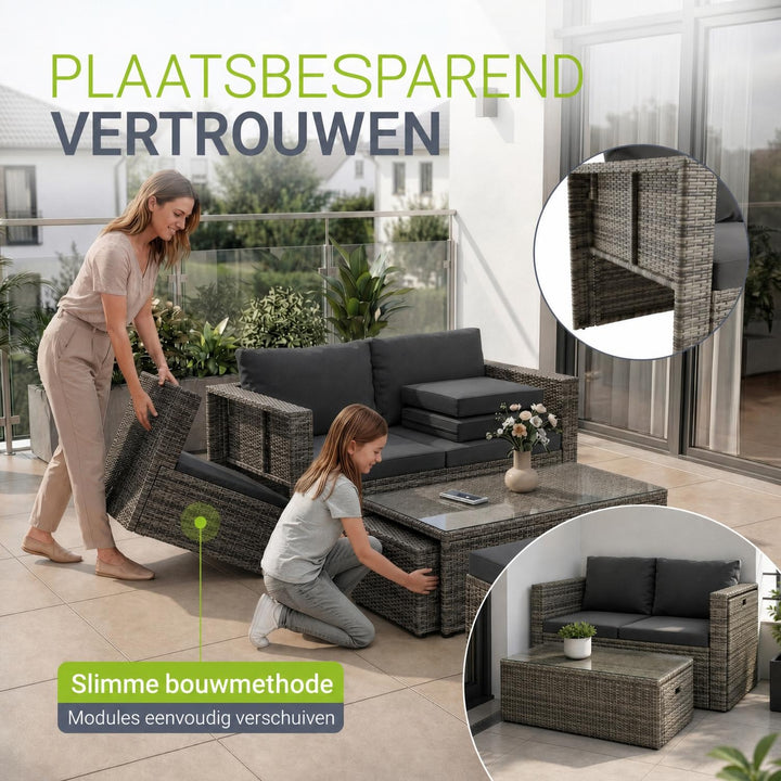 Wicker loungeset Salou – 6 personen, incl. kussens en tafel