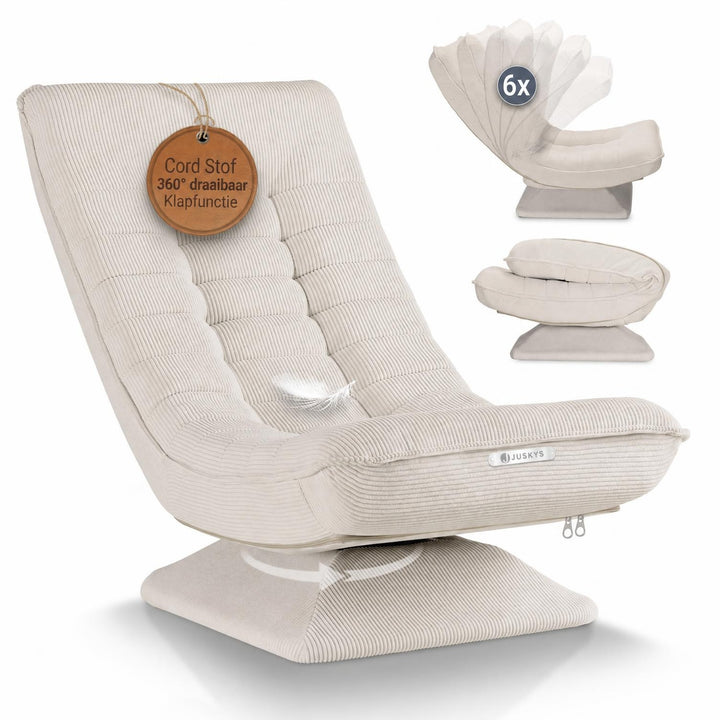 Relaxfauteuil Korsika van ribstof – 360° draaibaar, beige