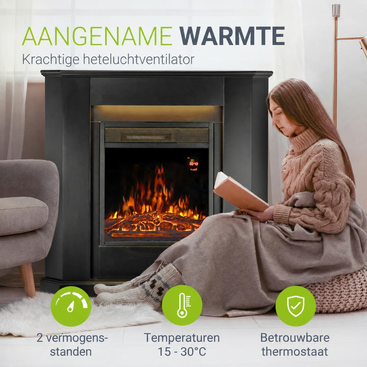 Elektrische haard met verwarming – vlameffect in meerdere standen