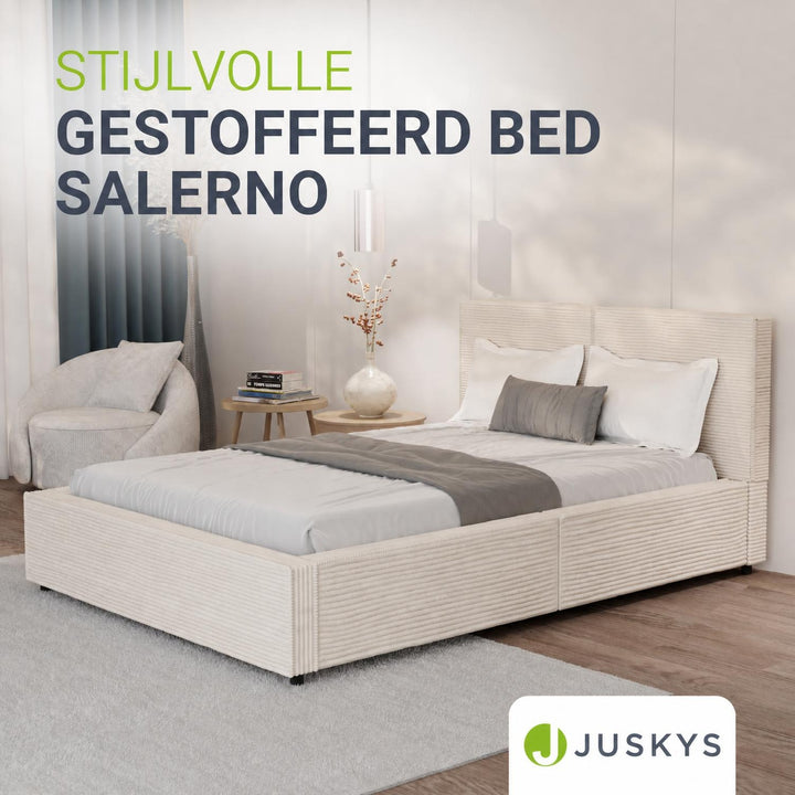 Gestoffeerd bed Salerno 180x200 cm – ribstof, beige
