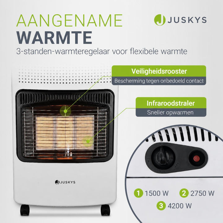 Gaskachel GS42US – 4200 W, 3 standen, keramische branders