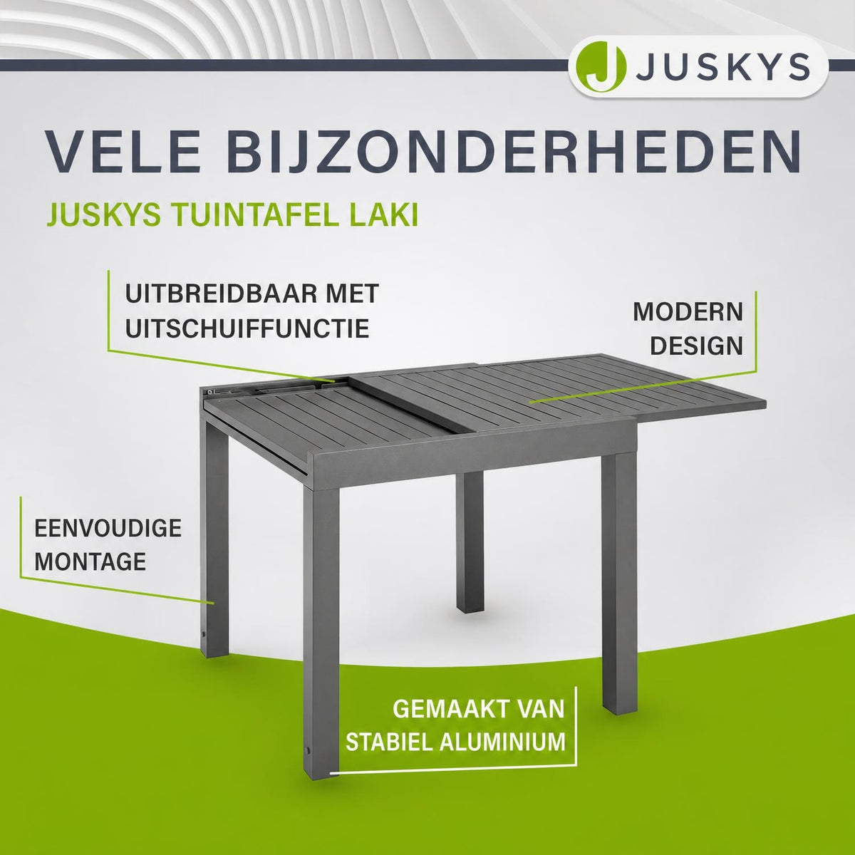 Tuintafel Laki – uitschuifbaar, aluminium, 70x70 cm