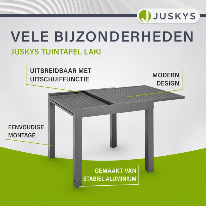 Tuintafel Laki – uitschuifbaar, aluminium, 70x70 cm