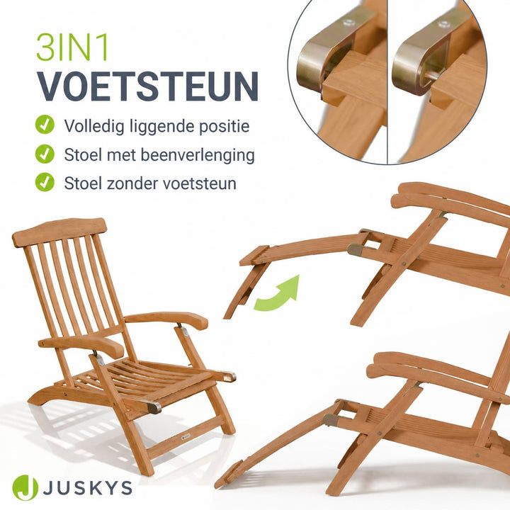 Ligbed Evia – inklapbaar acaciahout, verstelbare rugleuning