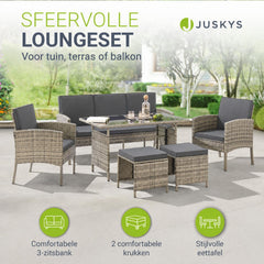 Wicker tuinset Turin – 6-delig voor 7 personen, incl. kussens