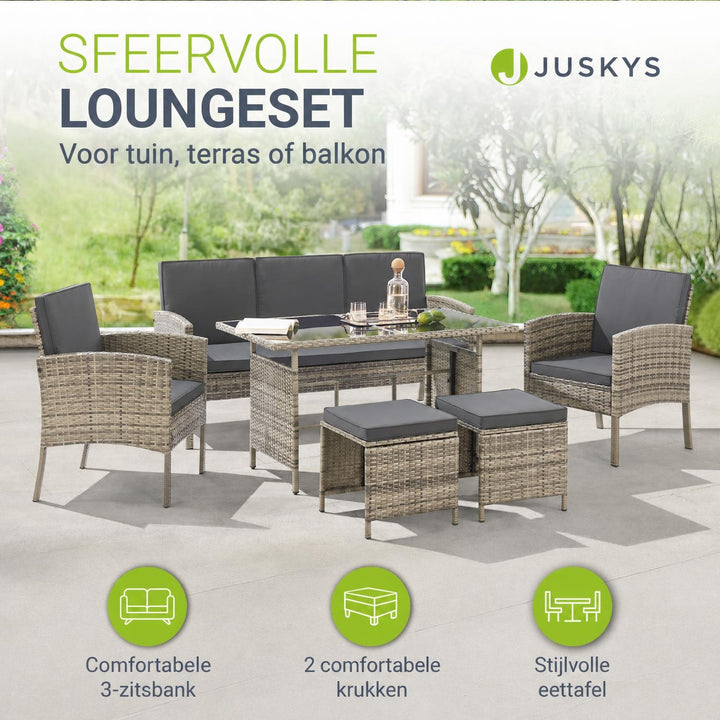 Wicker tuinset Turin – 6-delig voor 7 personen, incl. kussens