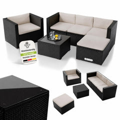 Wicker loungeset Punta Cana – 3 personen, bank met glazen tafel