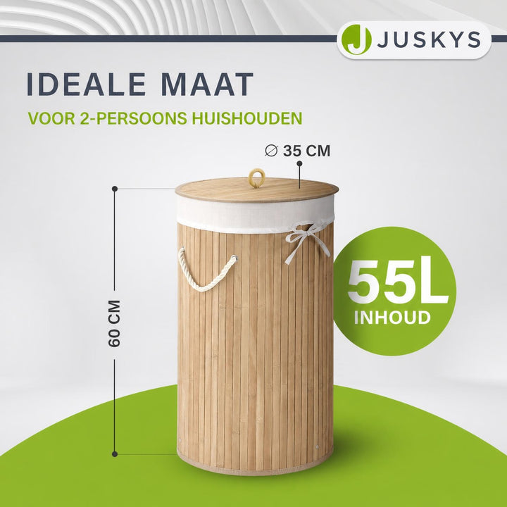 Bamboe wasmand Curly-Round – rond, 55 liter, met deksel