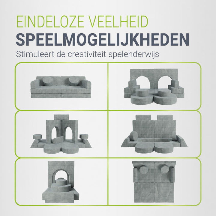 Speelbank Kayo van ribstof – modulair, met kussens, beige