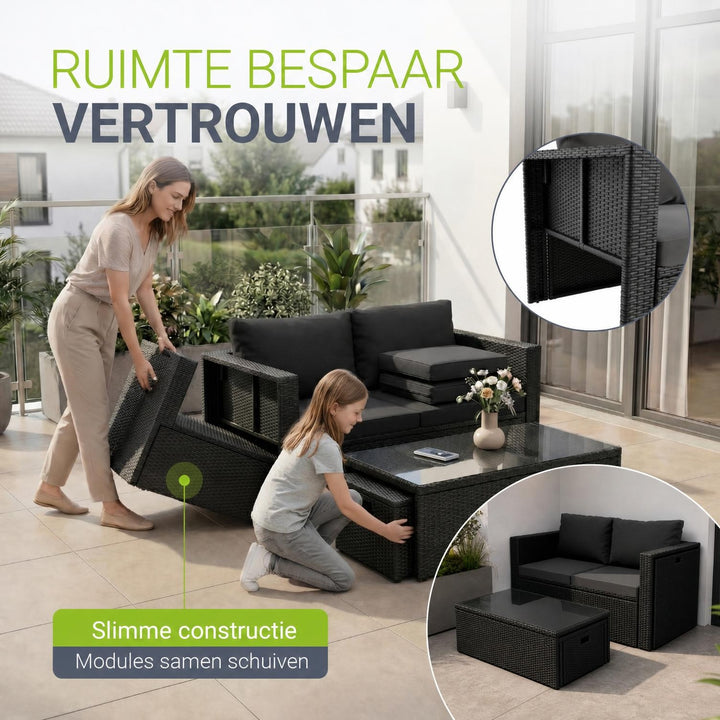 Wicker loungeset Salou – 6 personen, incl. kussens en tafel