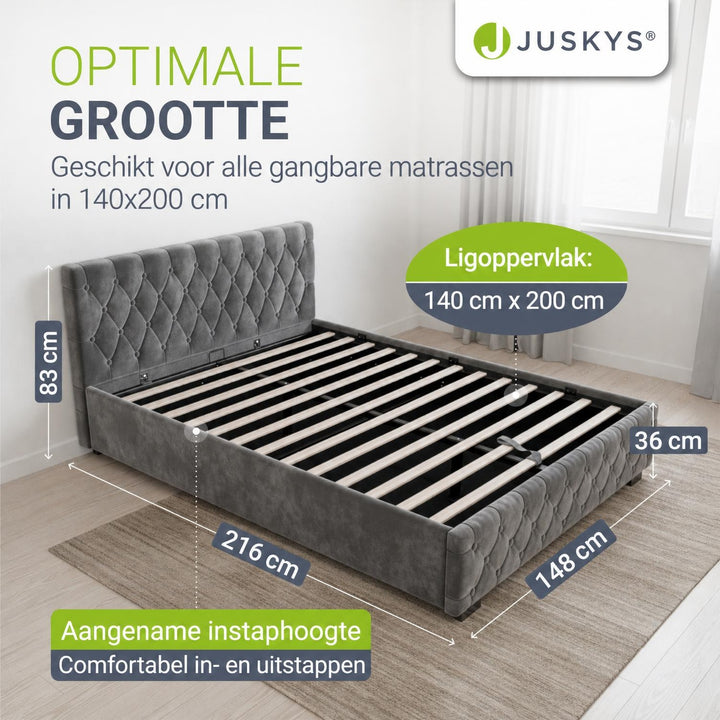 Gestoffeerd bed Nizza 120x200 cm – fluweel met LED en bedlade