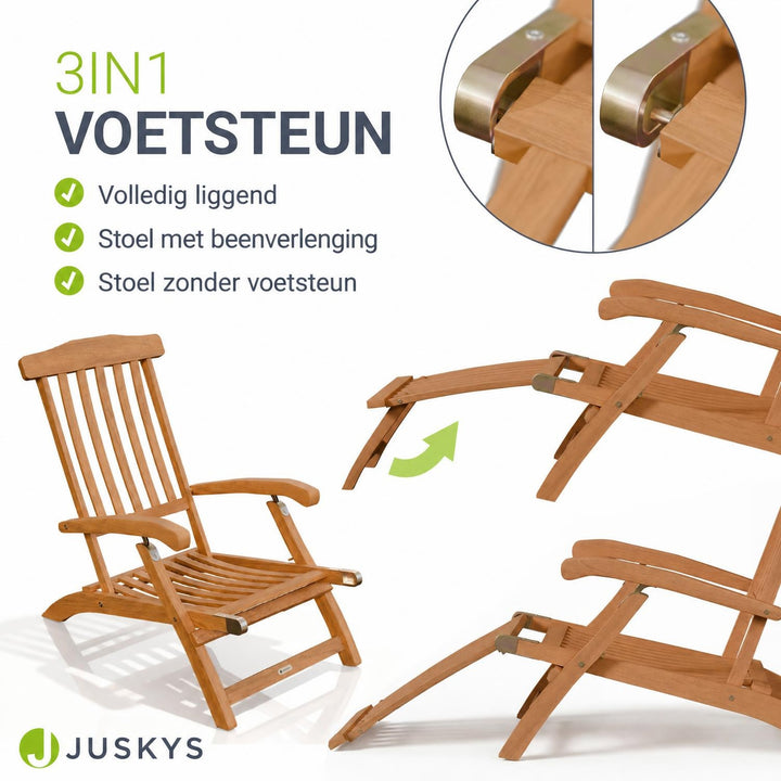 Ligbed Evia – inklapbaar acaciahout, verstelbare rugleuning