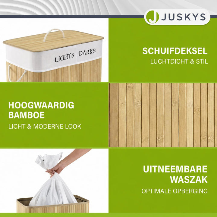Bamboe wasmand Curly – 72 liter, met deksel en waszak