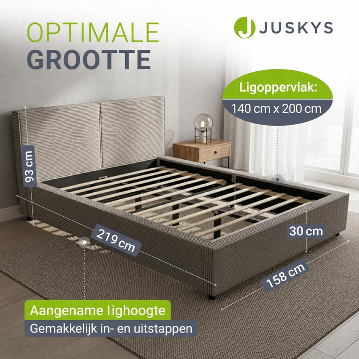 Gestoffeerd bed Salerno 180x200 cm – ribstof, beige