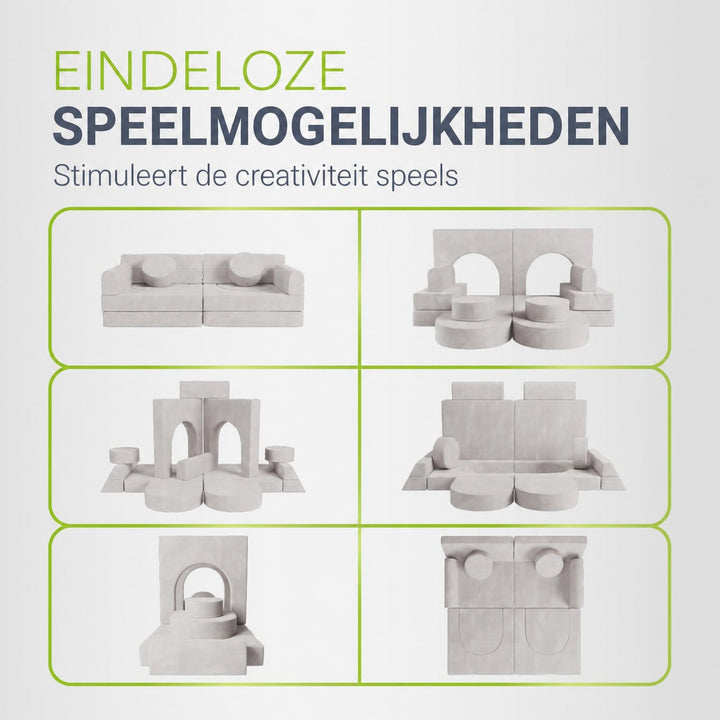 Speelbank Kayo van ribstof – modulair, met kussens, beige