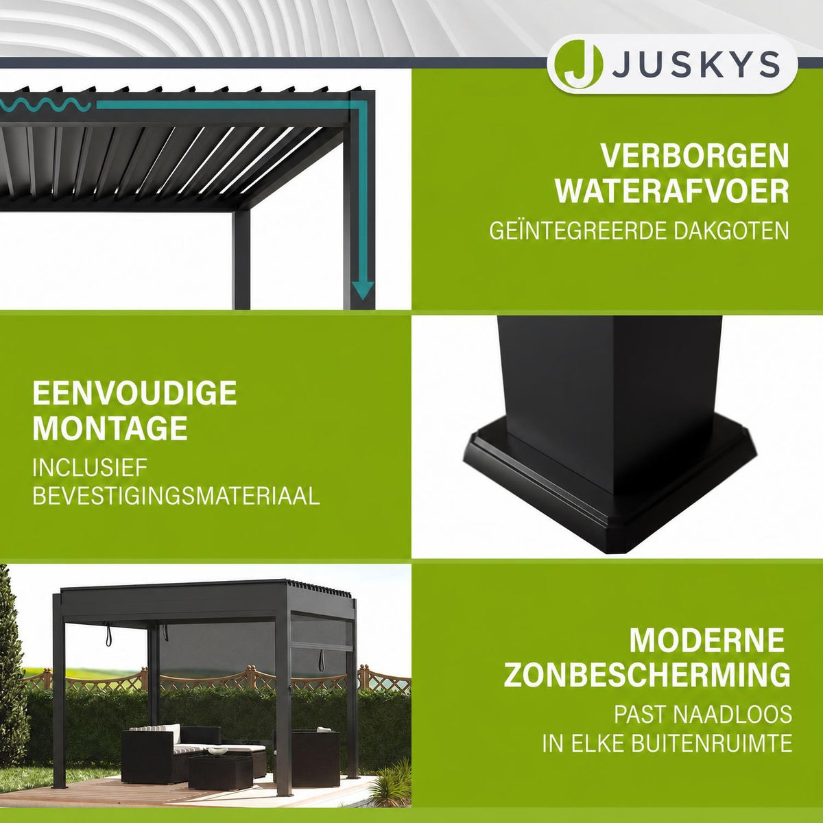Pergola Tahiti 3 x 3 m met 1 zijwand