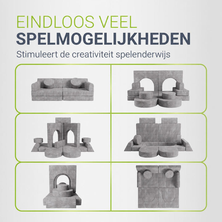 Speelbank Kayo van ribstof – modulair, met kussens, beige