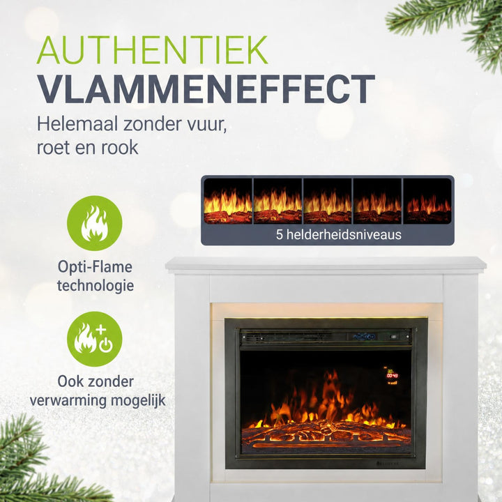Elektrische haard met verwarming – vlameffect in meerdere standen