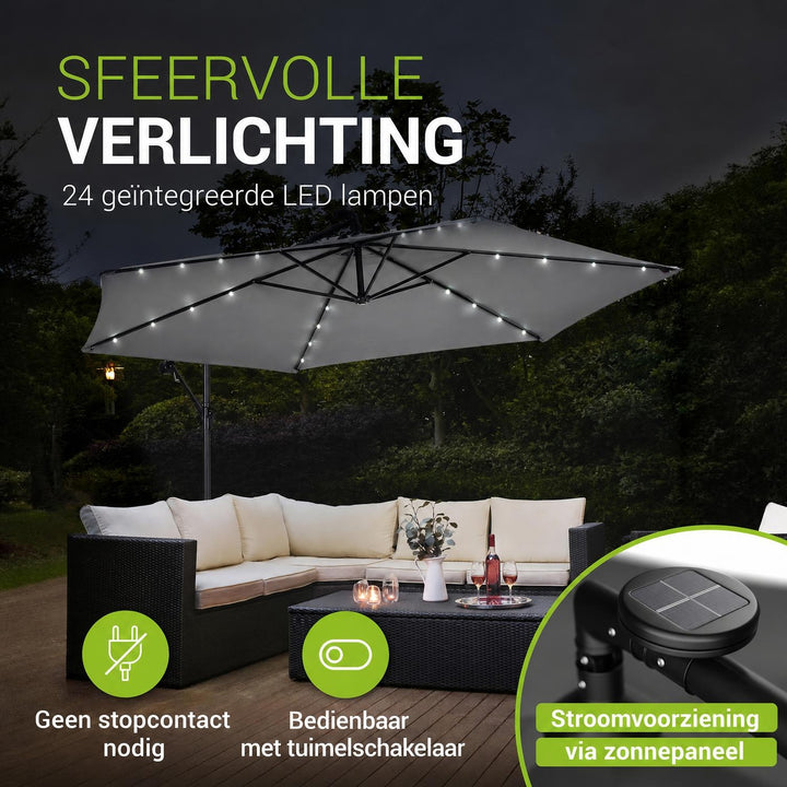 Zweefparasol Brazil 350 cm – met ledverlichting en voet