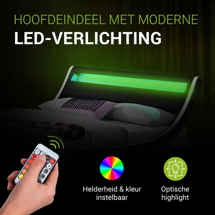 Gestoffeerd bed Valencia 140x200 cm – kunstleer met LED