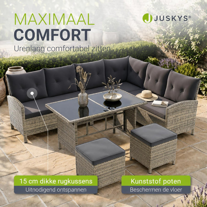 Wicker loungeset Manacor – 8 personen, hoekbank met 2 krukken