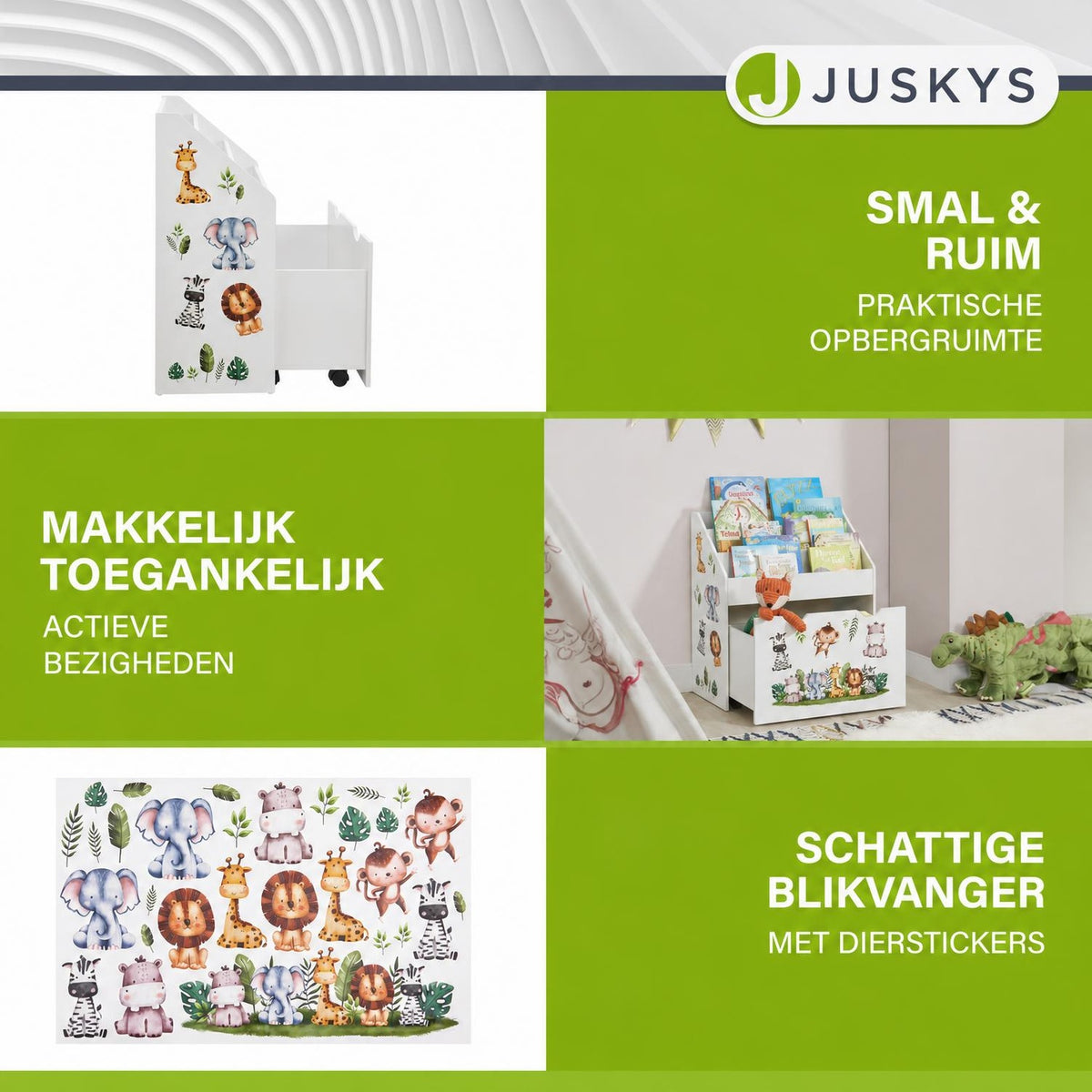 Kinderboekenkast – 3 vakken en uittrekbare speelgoedkist, hout