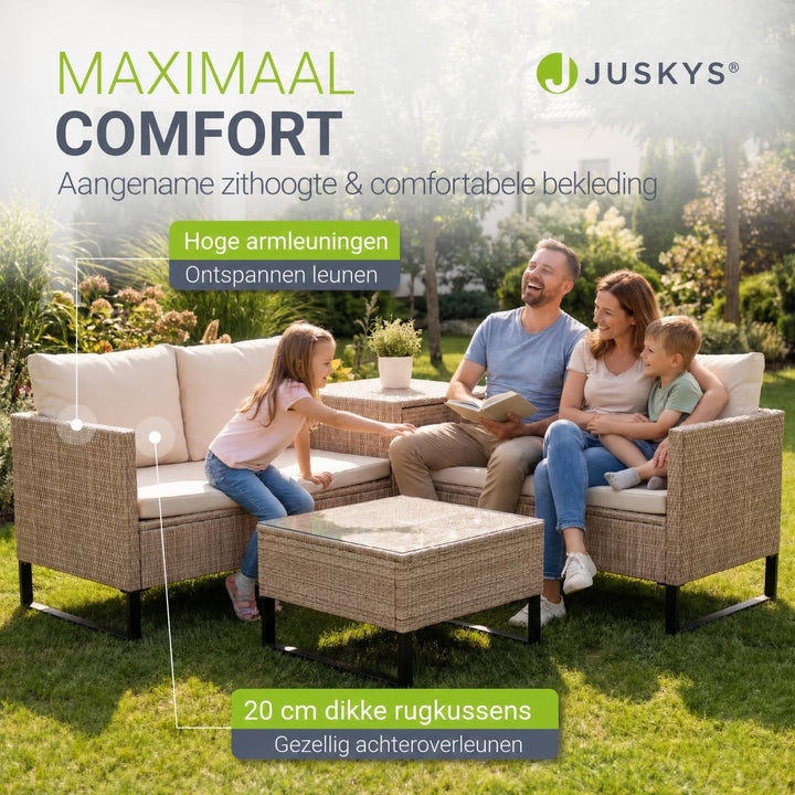 Wicker loungeset Santorini – 4 personen, modulair, kussenbox