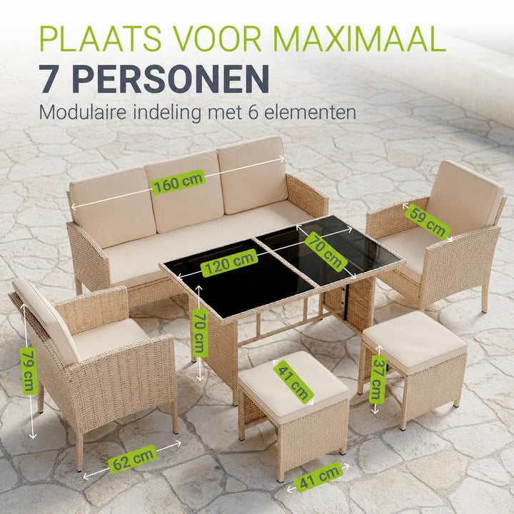 Wicker tuinset Turin – 6-delig voor 7 personen, incl. kussens