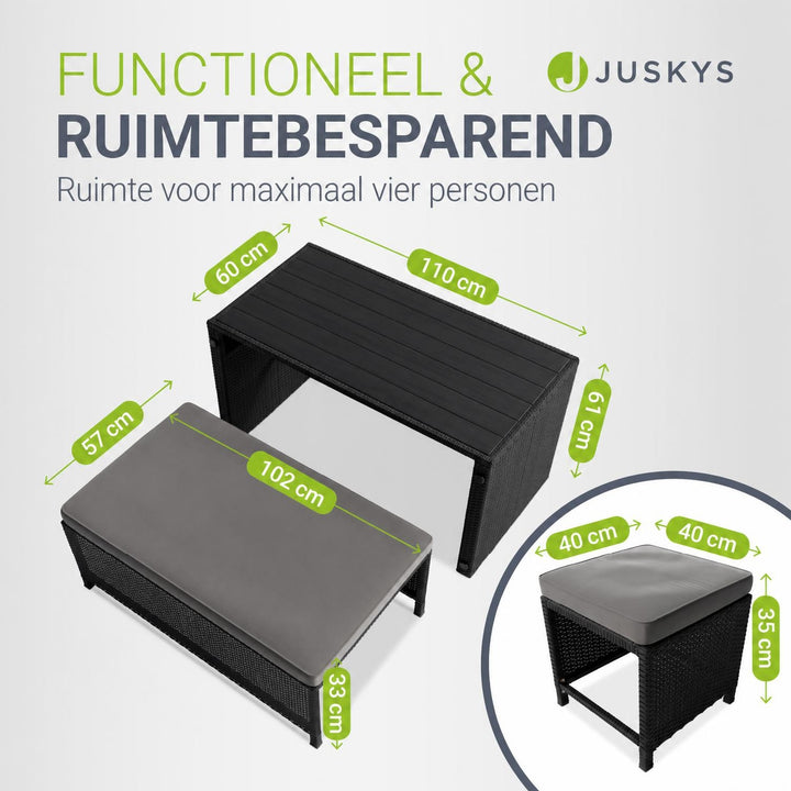 Wicker tuinset Jamaika 2-in-1 – voor 2 tot 4 personen, grijs