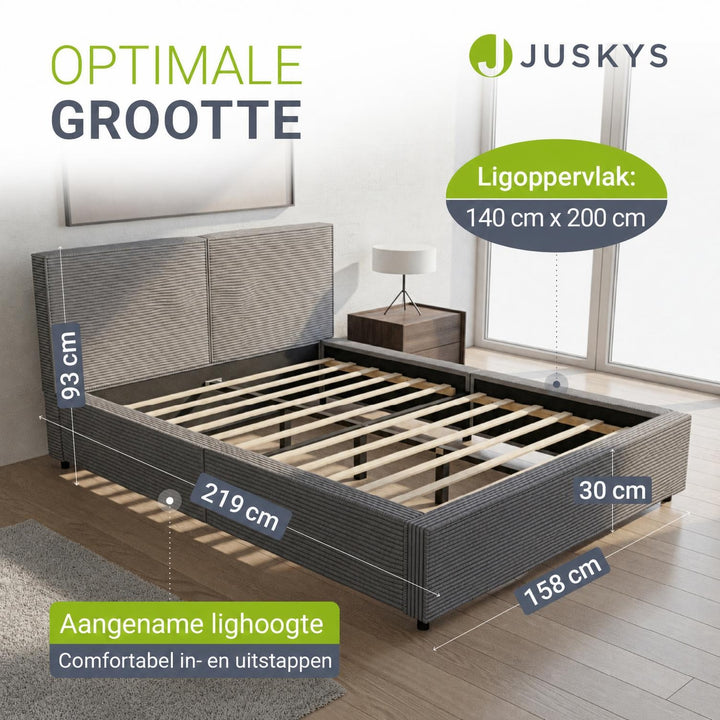 Gestoffeerd bed Salerno 180x200 cm – ribstof, beige